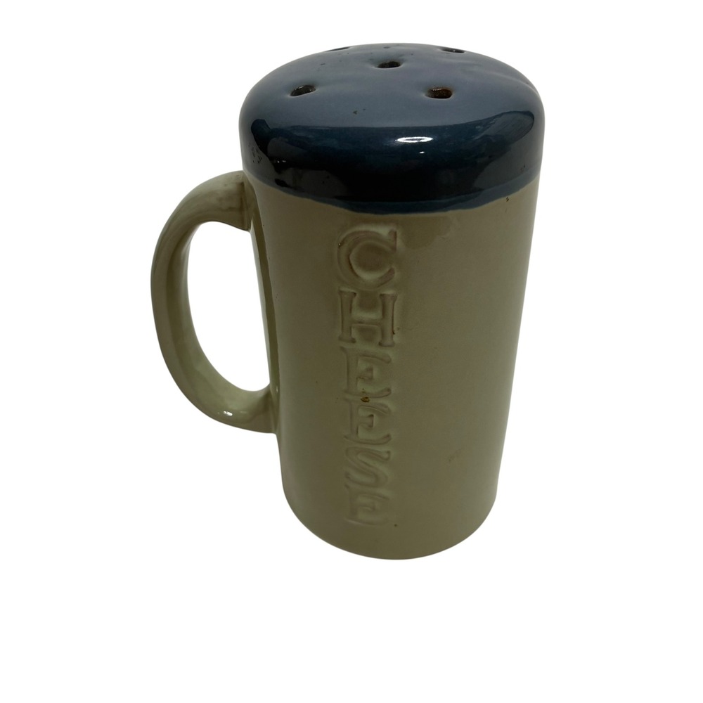Vintage Style Ceramic Cheese‎ Shaker Green Blue Embossed Stoneware Farmhouse
